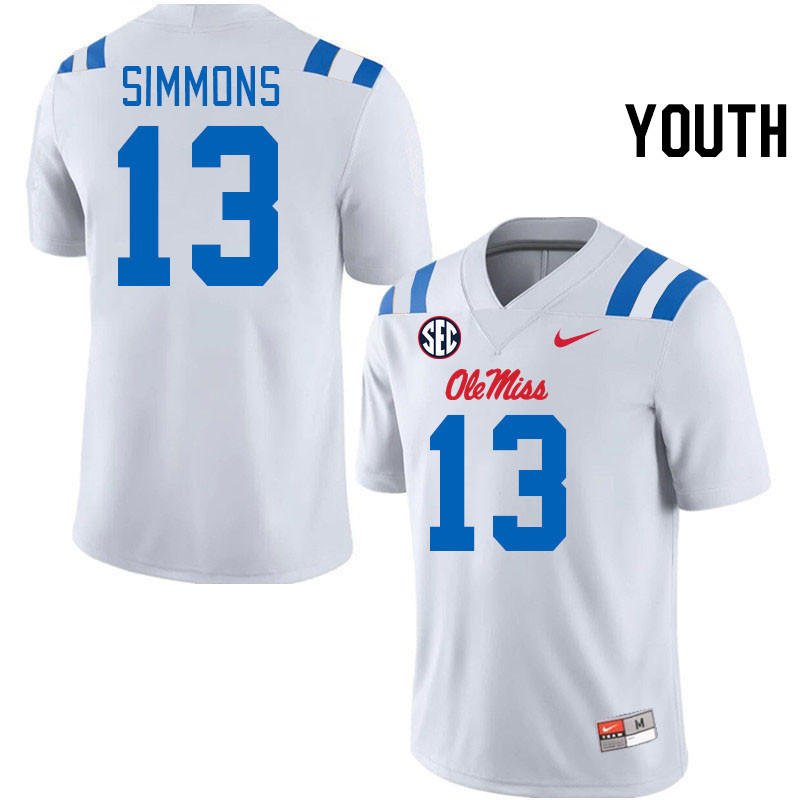 Youth #13 Austin Simmons Ole Miss Rebels 2024 New Uniforms College Football Jerseys Stitched-White